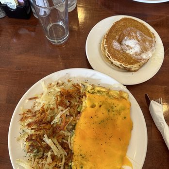 Cactus Jacks Moab - Vegy omelet with cheese side of pancakes - Breakfast & Brunch Near Me - Moab, Utah Cactus Jacks Moab - Vegy omelet with cheese side of pancakes - Breakfast & Brunch Near Me - Moab, Utah