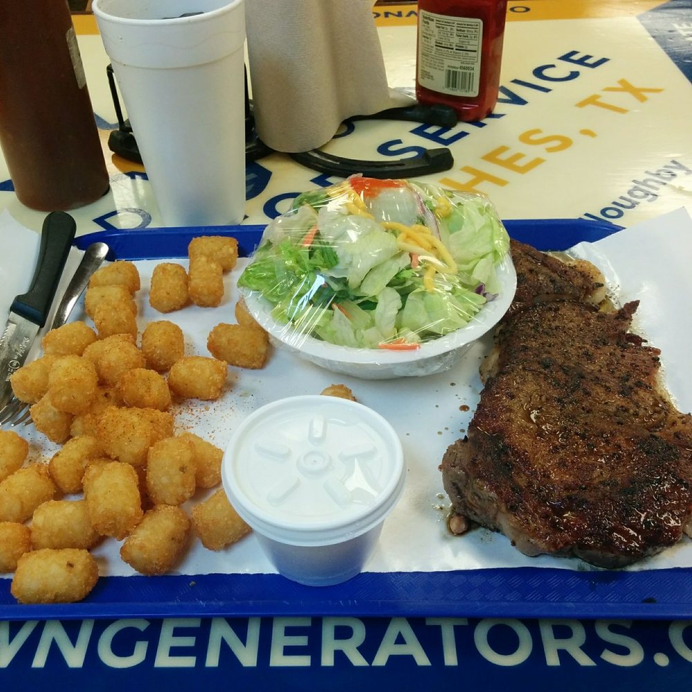 CC's Smokehouse - 14 oz. Ribeye with tater tots. - Smokehouse Near Me - Nacogdoches, Texas CC's Smokehouse - 14 oz. Ribeye with tater tots. - Smokehouse Near Me - Nacogdoches, Texas