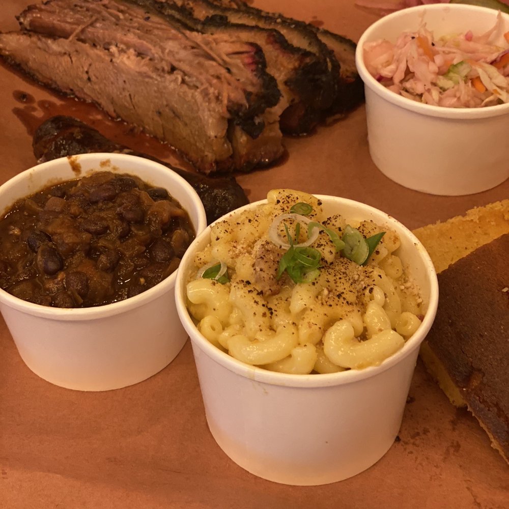 Smoke and Dough - Coffee Rub Brisket , Timba Sausage , Truffle Mac N Cheese, Baked Beana and Coleslaw along with Honey Cornbread - Barbeque Near Me - Miami, Florida Smoke and Dough - Coffee Rub Brisket , Timba Sausage , Truffle Mac N Cheese, Baked Beana and Coleslaw along with Honey Cornbread - Barbeque Near Me - Miami, Florida