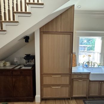 Demetra Cabinetry - Panels on panel ready sub-zero fridge under stairs - Kitchen & Bath Near Me - San Jose, California