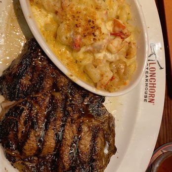 LongHorn Steakhouse - Outlaw Ribeye with Seafood Mac & Cheese- overcooked to well done when asked for MR - Steakhouses Near Me - Pearland, Texas LongHorn Steakhouse - Outlaw Ribeye with Seafood Mac & Cheese- overcooked to well done when asked for MR - Steakhouses Near Me - Pearland, Texas