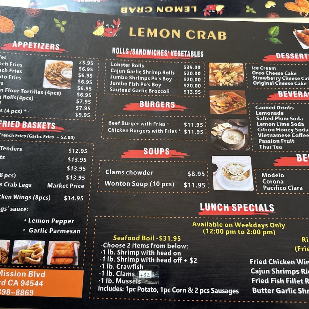 Lemon Crab - Menu - Seafood Near Me - Hayward, California Lemon Crab - Menu - Seafood Near Me - Hayward, California