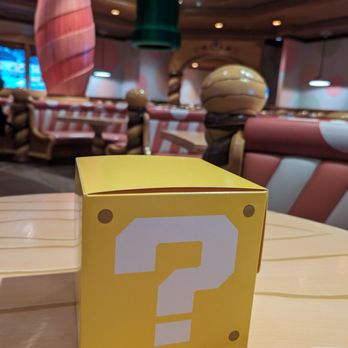 Toadstool Cafe - Question mark box to place keepsake bowl in to take home - Cafes Near Me - Universal City, California Toadstool Cafe - Question mark box to place keepsake bowl in to take home - Cafes Near Me - Universal City, California