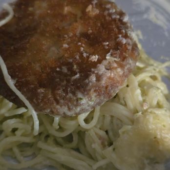 Bastoni - Crabcake on a bed of pasta. - Italian Near Me - Newburgh, Indiana Bastoni - Crabcake on a bed of pasta. - Italian Near Me - Newburgh, Indiana