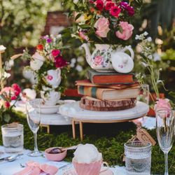Genevieve Tea Services - Mad Hatter Bridal Shower table decor by Genevieve Tea Services