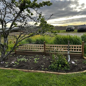Cypress J Contracting - Farm style garden with custom border and lattice. - Landscaping Near Me Cypress J Contracting - Farm style garden with custom border and lattice. - Landscaping Near Me