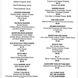 Bucks diner menu