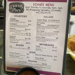 The new dinner menu at Fred's! The new dinner menu at Fred's!