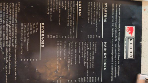 Menu photo 1 Pho Redbo Rolling Hills Estates, CA