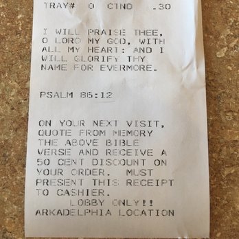 Chicken Express - Nice touch; we ate on a Sunday, and got a bible verse with a discount offer! - Chicken Wings Near Me - Arkadelphia, Arkansas