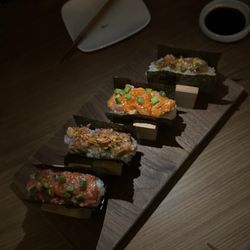 Kichi Bar Japanese Restaurant - Handrolls from left to right: spicy tuna, negihama, spicy salmon, chili scallops