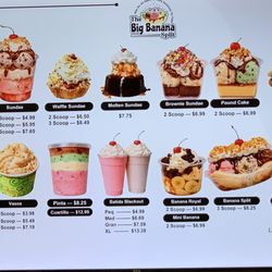 The Big Banana Split - Current menu July 14, 2026.