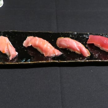 Shiro's - 4 different types of tuna: o-toro, chu-toro, marinated, and regular (left to right) - Sushi Bars Near Me - Seattle, Washington