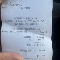 Hemet 76 - Receipt