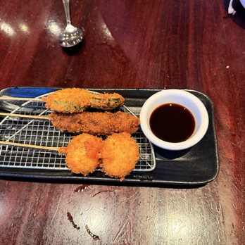 Koromo - Mushroom, zucchini, and beef kushi katsu. - Japanese Near Me - Aiea, Hawaii Koromo - Mushroom, zucchini, and beef kushi katsu. - Japanese Near Me - Aiea, Hawaii
