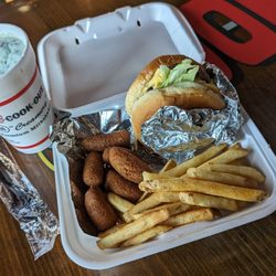Cook Out - Cook out tray ( big double burger, fries, hush puppies ) with Mint Chocolate Chip Shake