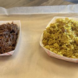 Dixie BBQ - Pulled BBQ brisket and yellow rice