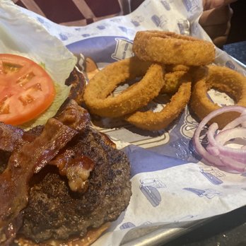 Burgers & Beer - Bacon Burger with Onion Rings - Mexican Near Me - Temecula, California