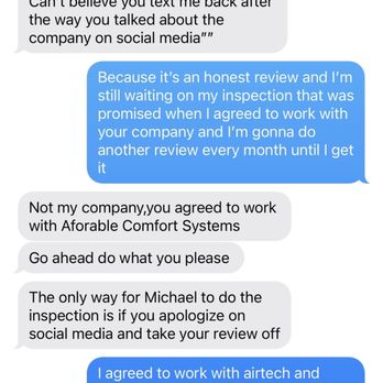 Air Tech - todays conversation and attempt to invalidate our work agreement. I have the airtech contract. - Heating & Air Conditioning/HVAC Near Me - Mooresville, North Carolina
