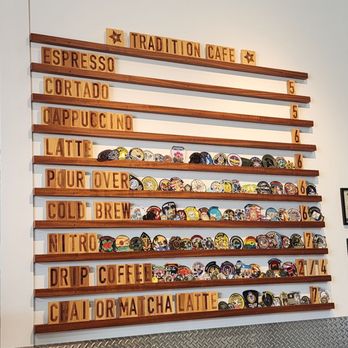 Tradition Coffee Roasters Cafe And Tours - Menu (adorned with law enforcement patches ans coins) - Coffee Roasteries Near Me - Kailua, Hawaii Tradition Coffee Roasters Cafe And Tours - Menu (adorned with law enforcement patches ans coins) - Coffee Roasteries Near Me - Kailua, Hawaii