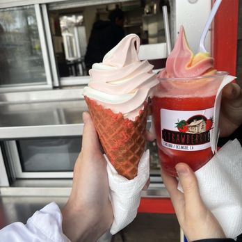 Strawberry Shack - Strawberry swirl cone, strawberry/pineapple floay - Desserts Near Me - Carlsbad, California Strawberry Shack - Strawberry swirl cone, strawberry/pineapple floay - Desserts Near Me - Carlsbad, California