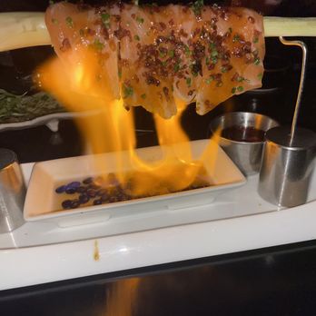 Oishii Boston - salmon on fire - Japanese Near Me - Boston, Massachusetts