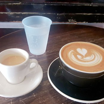 Van Dyke Coffee Roasters - Cafe Latte with a side of Espresso and complimentary carb. water to cleanse the pallette. - Coffee & Tea Near Me - Buena Park, California Van Dyke Coffee Roasters - Cafe Latte with a side of Espresso and complimentary carb. water to cleanse the pallette. - Coffee & Tea Near Me - Buena Park, California