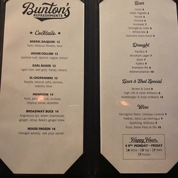 Bunton's World Famous - The menu - Lounges Near Me - New York, New York