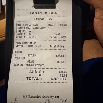 Sushi Junai 2 - Receipt - Sushi Bars Near Me - Austin, Texas