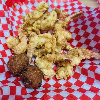 Fish Tales - Fried shrimp basket comes with hush puppies and fries - Seafood Near Me - Cleveland, Texas