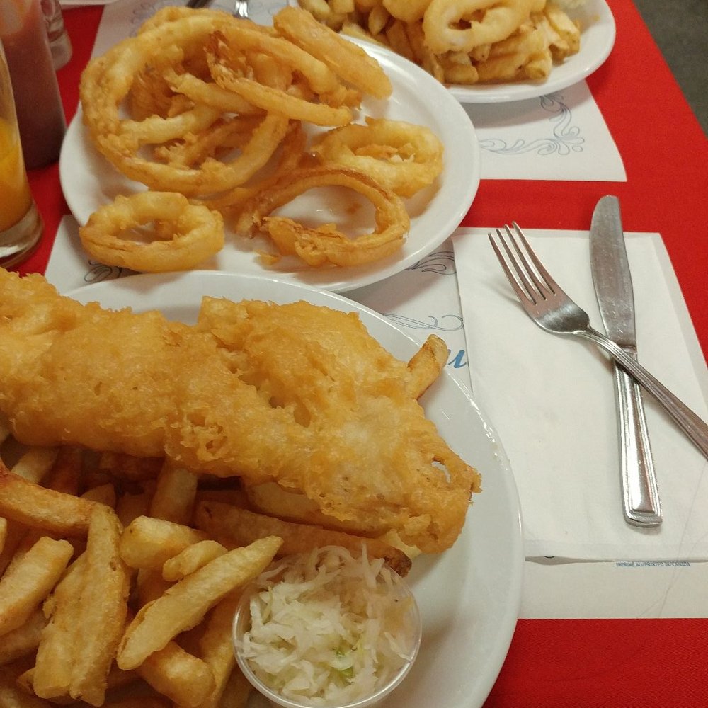 McCowan Fish & Chips - Haddock and chips Calamari and chips Side of onion rings - Seafood Near Me - Scarborough, Ontario