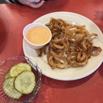 Friendly's - Funyons (onion strings) and side order of pickles. - Ice Cream & Frozen Yogurt Near Me - Attleboro, Massachusetts