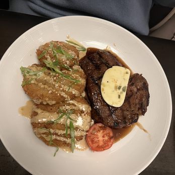 On the Nines - Hawaiian steak, fried eggplant - New American Near Me - Mooresville, North Carolina On the Nines - Hawaiian steak, fried eggplant - New American Near Me - Mooresville, North Carolina