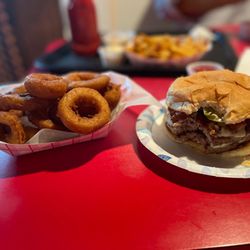 Rawleys Drive-In - Double cheese burger and onion rings