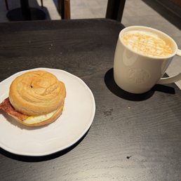 Caramel Macchiato and Double-Smoked Bacon, Cheddar & Egg Sandwich Caramel Macchiato and Double-Smoked Bacon, Cheddar & Egg Sandwich