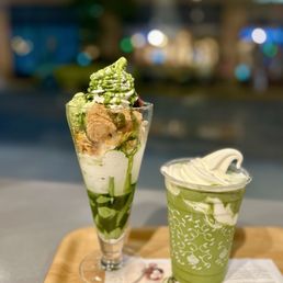 Warabimochi Parfait and Soft Serve Matcha Latte Warabimochi Parfait and Soft Serve Matcha Latte