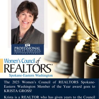 Krista Gross - The 2023 Women's Council of REALTORS Spokane- Eastern Washington REALTOR of the Year award goes to KRISTA GROSS! - Real Estate Agents Near Me - Pullman, Washington Krista Gross - The 2023 Women's Council of REALTORS Spokane- Eastern Washington REALTOR of the Year award goes to KRISTA GROSS! - Real Estate Agents Near Me - Pullman, Washington