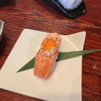 Temaki Den - Aburi Salmon Belly w/ creme fraiche and smoked trout roe - Sushi Bars Near Me - Denver, Colorado Temaki Den - Aburi Salmon Belly w/ creme fraiche and smoked trout roe - Sushi Bars Near Me - Denver, Colorado
