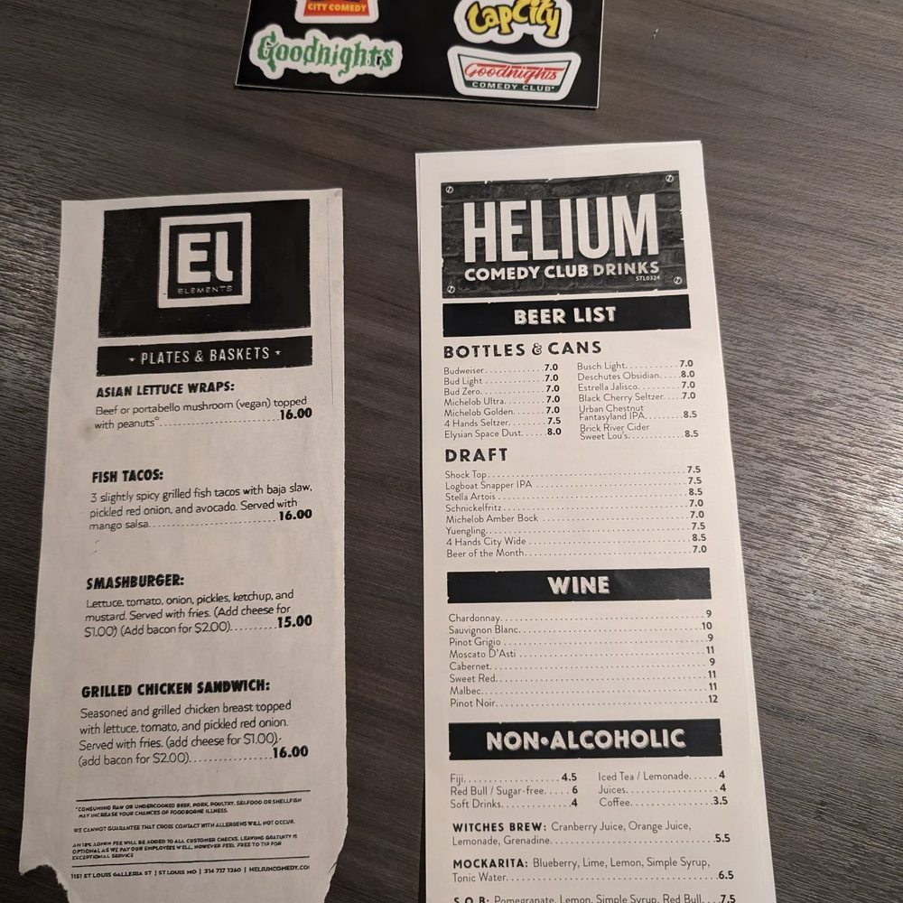 Helium Comedy Club - Menu of food - Comedy Clubs Near Me - Saint Louis, Missouri Helium Comedy Club - Menu of food - Comedy Clubs Near Me - Saint Louis, Missouri