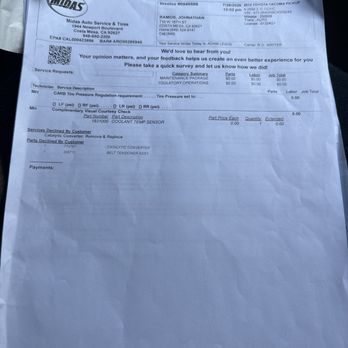 Midas - Days later I get a check up again because it's still overheating then they couldn't even get my car to start - Auto Repair Near Me - Costa Mesa, California Midas - Days later I get a check up again because it's still overheating then they couldn't even get my car to start - Auto Repair Near Me - Costa Mesa, California