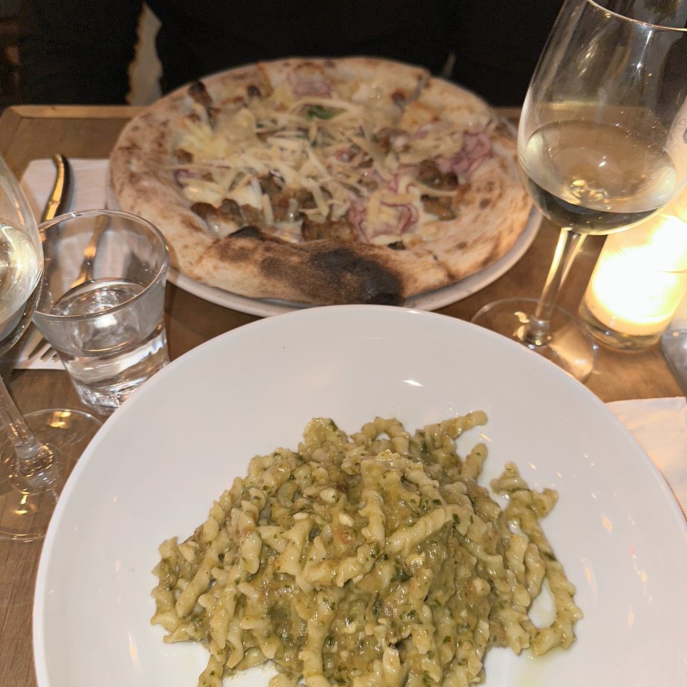 Norma - Pizza Funghi & Porchetta Busiate al pesto Trapanese - Pizza Near Me - New York, New York