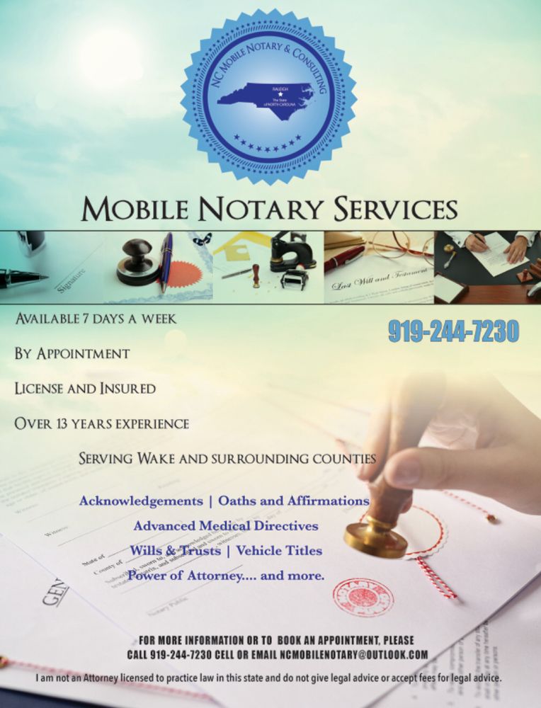 NC MOBILE NOTARY & CONSULTING Updated August 2024 Knightdale, North