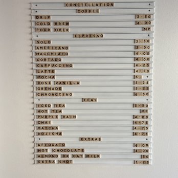Constellation Coffee - Menu board. - Coffee & Tea Near Me - Los Angeles, California
