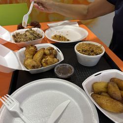 Pika Pollo BBQ - Full spread pork , wings n sides