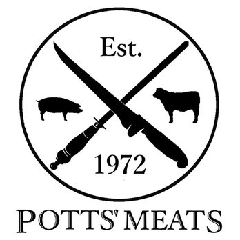 Potts' Meats -  black and white logo with a butcher knife and a cow - Butcher Near Me - Wartrace, Tennessee