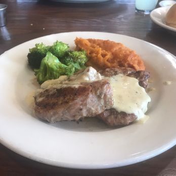 Hereford House - Pork chops, broccoli & baked sweet potato - Steakhouses Near Me - Shawnee, Kansas Hereford House - Pork chops, broccoli & baked sweet potato - Steakhouses Near Me - Shawnee, Kansas