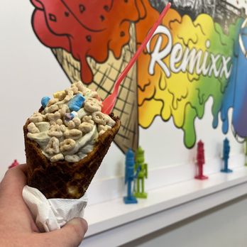 Remixx Ice Cream + Cereal Bar - Vanilla cone with lucky charms - Ice Cream & Frozen Yogurt Near Me - Cleveland, Ohio Remixx Ice Cream + Cereal Bar - Vanilla cone with lucky charms - Ice Cream & Frozen Yogurt Near Me - Cleveland, Ohio