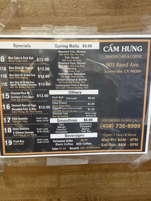 Menu photo 1 Cam Hung Sunnyvale, CA