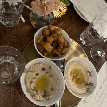 Ammatoli - Batata harra, mutabbal, and hummus - Mediterranean Near Me - Long Beach, California