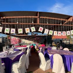 Charming Pony Ranch Parties - One of the gals who work there strung this banner for me. I was so appreciative of her help during set up!